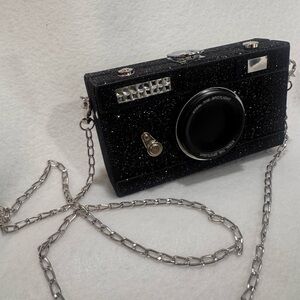 Black Glitter Camera-Shaped Clutch
